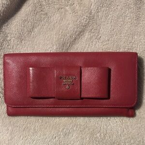 Prada Hot Pink Saffiano Bow Continental Wallet